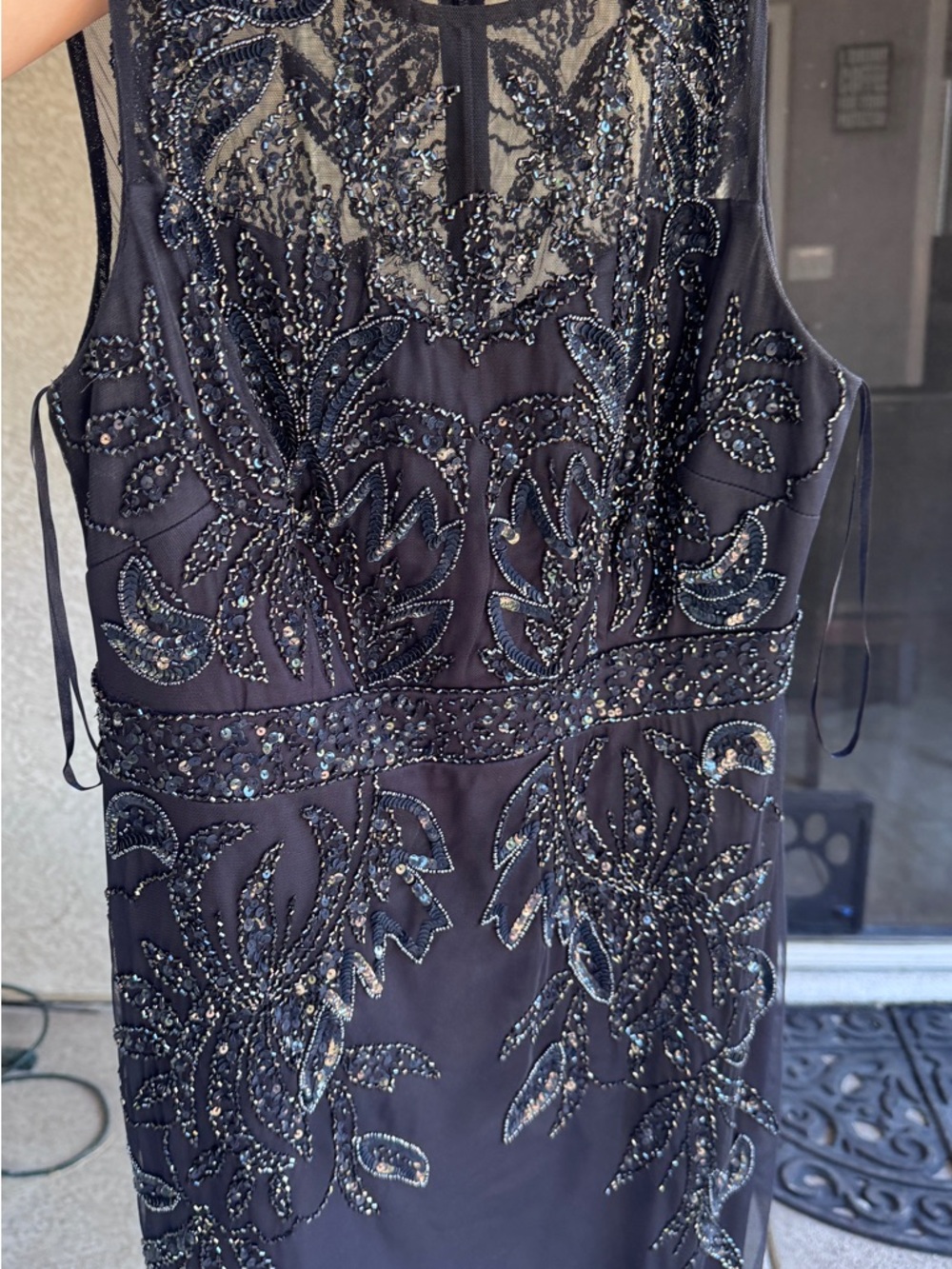 Adrianna Papell Women's Beaded Elegant Beaded Navy Evening Dress